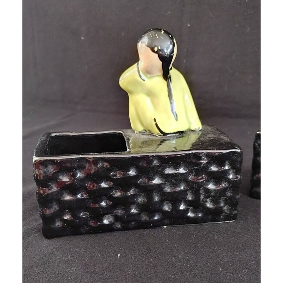 Vintage Mid Century Asian Figurine Boy and Girl Planter Pair - Picture 9 of 10
